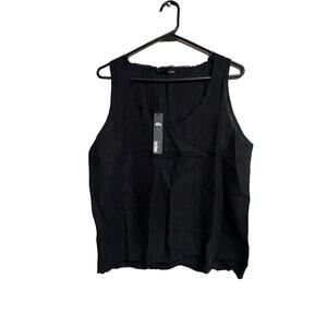 Revolve Krisa 100% Linen Black Sleeveless Top Raw Hem Edges Size Large NWT